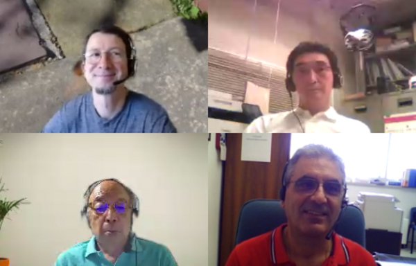 Online aus Deutschland, Dr. Reimer (li/o), aus Japan Prof. Mitsushima (re/o) und Prof. Ota (li/u) und aus Italien, Dott. Squadrito (re/u). © TU Austria Abb_4